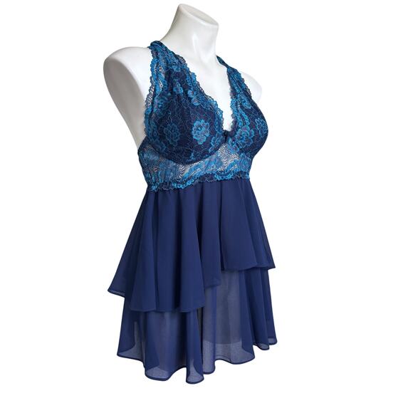 Early 2000s Fairy Coquette Blue Lace Babydoll Slip Dress Layered Chiffon - Picture 10 of 16